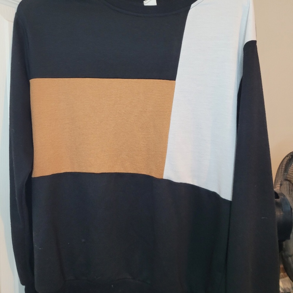 Colorblock Crewneck Sweater - Black, White, and Brown
